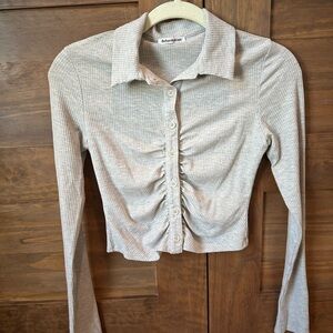 Reformation Gray Ruched Button-Down Shirt